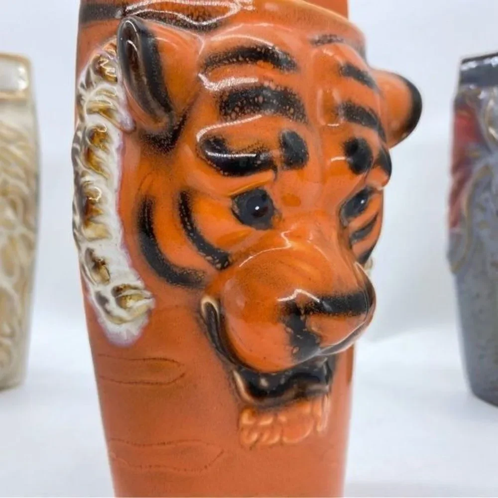 Safari Animals Tiger, Lion and Elephant Head Wall Pocket Vases
